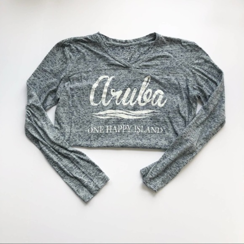 Aruba one happy island heathered blue‎ long sleeve lounge tee